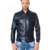 Blue Colour – Leather Bomber Jacket Smooth Aspect