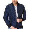 Blue Navy Colour Fabric Bomber Jacket With Leather inserts