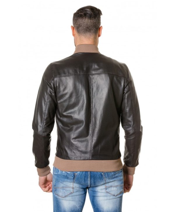 Brown Colour Leather Bomber Jacket Smooth Aspect