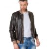 Brown Colour Leather Bomber Jacket Smooth Aspect