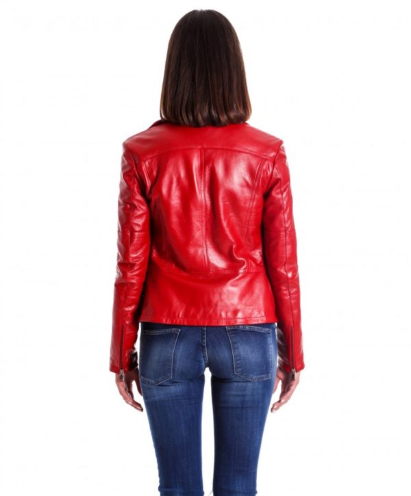 Red Color Nappa Lamb Leather Perfecto Jacket Smooth Effect