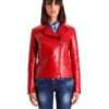 Red Color Nappa Lamb Leather Perfecto Jacket Smooth Effect