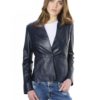 Blue Color Nappa Lamb Leather Jacket Smooth Effect