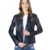 Blue Color Nappa Lamb Leather Jacket Smooth Effect