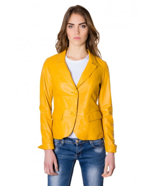 Yellow Color Lamb Leather Two Buttons Jacket Smooth Effect
