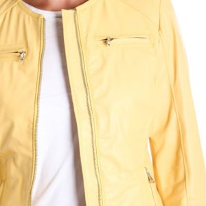 Yellow Color Nappa Lamb Quilted Leather Jacket Smooth Effect