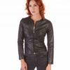 Black Color Nappa Lamb Leather Short Jacket Smooth Effect