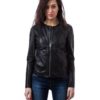 Black Color Nappa Lamb Perforated Leather Short Jacket Smooth Effect