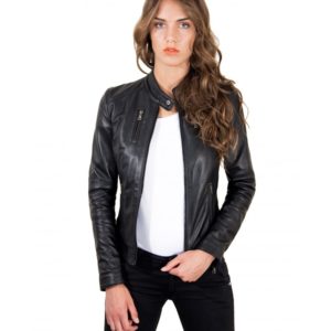 Black Color Leather Jacket Biker Nappa Lamb Smooth Effect