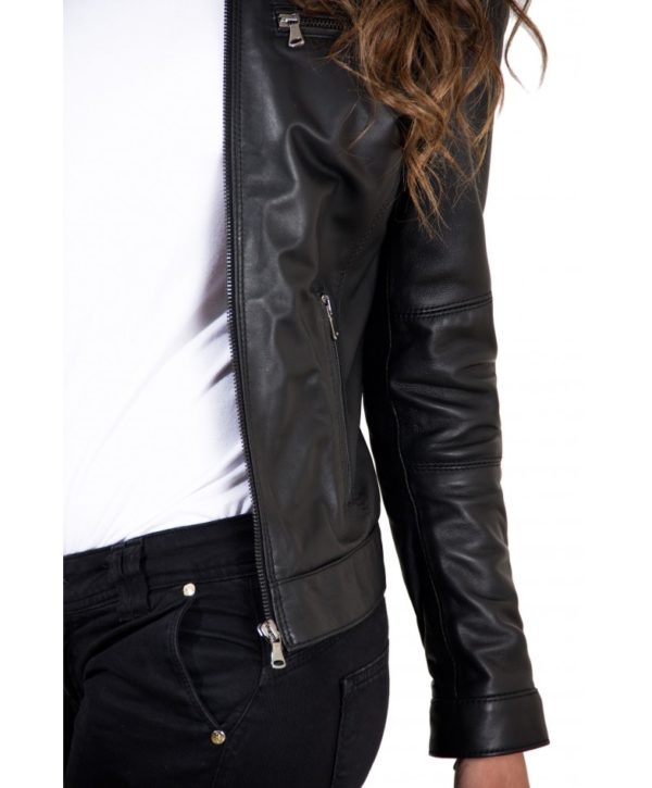 Black Color Leather Jacket Biker Nappa Lamb Smooth Effect