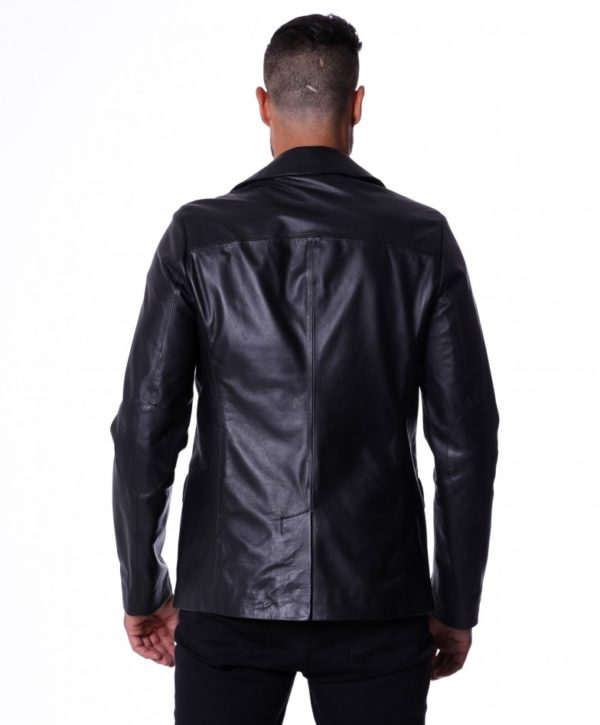 Black Lamb Leather Blazer Jacket Two Buttons