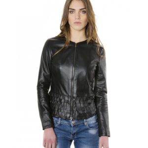 Black Color - Nappa Lamb Leather Rouches Jacket Smooth Effect