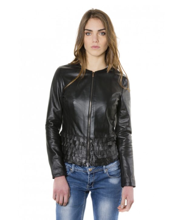 Black Color – Nappa Lamb Leather Rouches Jacket Smooth Effect