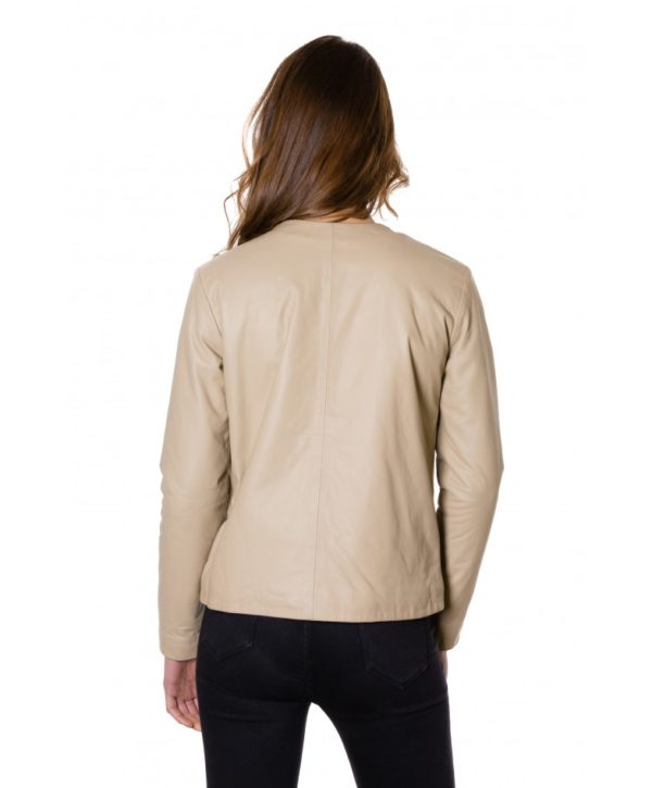 Cream Color Nappa Lamb Leather Jacket Smooth Effect