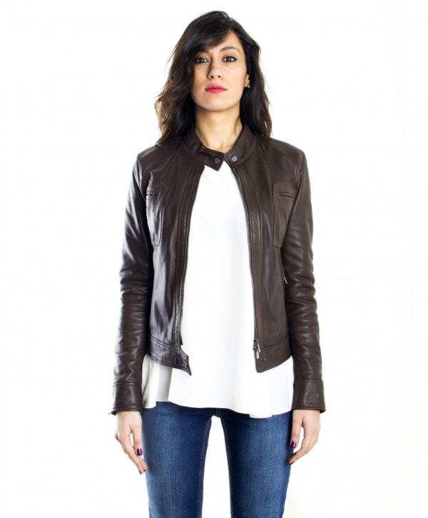 Dark Brown Color Nappa Lamb Leather Jacket Smooth Effect