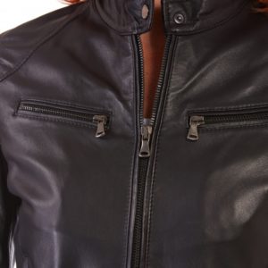 Black Color Nappa Lamb Leather Biker Jacket Smooth Effect