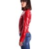 Red Color Nappa Lamb Leather Biker Jacket Smooth Effect
