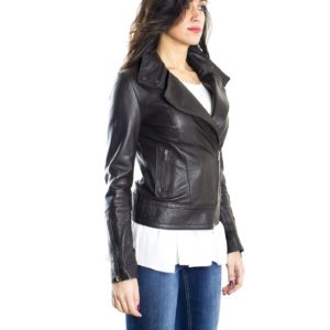 Brown Color Nappa Lamb Leather Biker Jacket Smooth Effect