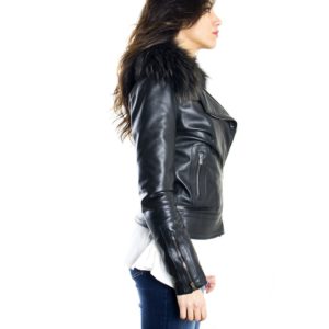 Black color Nappa Lamb Leather Biker Jacket Smooth Effect