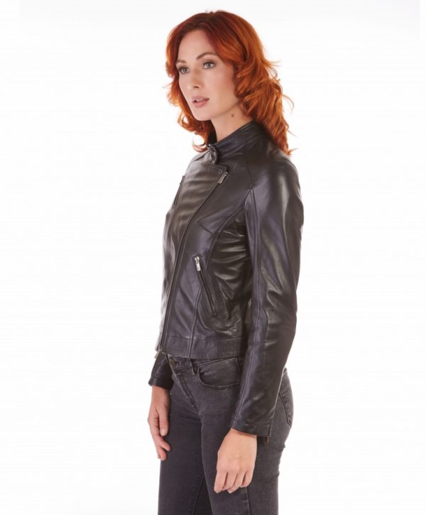 Black Color Lamb Leather Biker Jacket Soft Smooth Effect