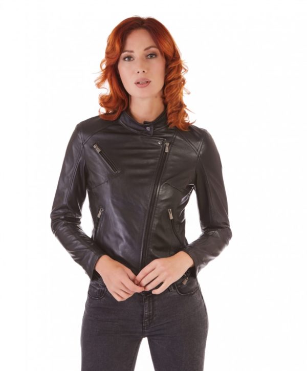 Black Color Lamb Leather Biker Jacket Soft Smooth Effect