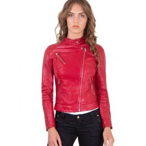 Red Color Lamb leather Biker Jacket Soft Smooth Effect