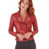 Red Color Lamb Leather Perfecto Jacket Smooth Effect