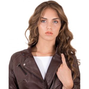 Brown Color - Lamb Leather Biker Jacket Soft Vintage Effect