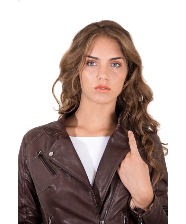Brown Color – Lamb Leather Biker Jacket Soft Vintage Effect