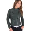 Verde Color Lamb Leather Biker Jacket Soft Smooth Effect