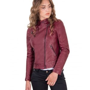 Red Purple Color Lamb Leather Biker Jacket Soft Vintage Effect