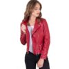 Red Color Lamb Leather Quilted Jacket Soft Nappa Smooth Effect