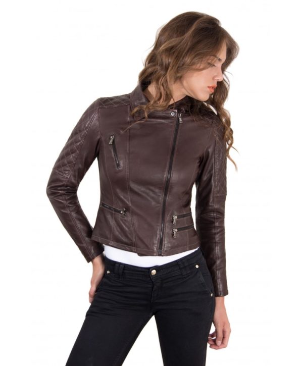 Brown Color Lamb Leather Quilted Jacket Soft Bogotà Vintage Effect