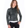Green Color Lamb Leather Quilted Jacket Soft Bogotà Vintage Effect
