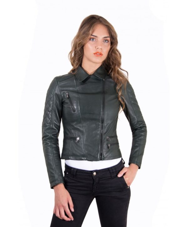 Green Color Lamb Leather Quilted Jacket Soft Bogotà Vintage Effect