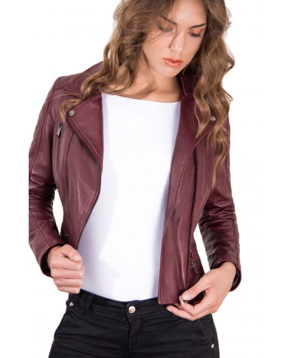 Red Purple Color Lamb Leather Quilted Jacket Soft Bogotà Vintage Effect