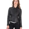 Black Color Lamb Leather Quilted Jacket Soft Nappa Smooth Effect