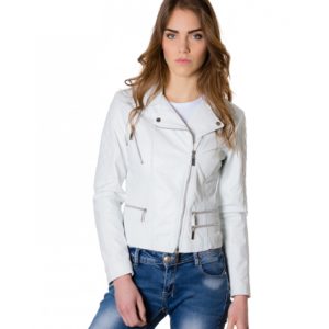 White Color Lamb Leather Quilted Jacket Soft Nappa Smooth Effect