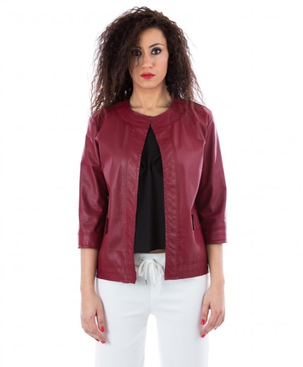 Red Color Nappa Lamb Leather Jacket Smooth Effect