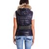 Blue Color Nappa Lamb Leather Sleeveless Hooded Jacket Smooth Effect