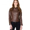 Dark Brown Color Lamb Leather Biker Quilted Jacket Vintage Effect