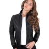 Black Color Lamb Leather Bomber Jacket Smooth Effect