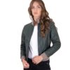 Green Color Lamb Leather Bomber Jacket Vintage Effect