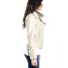 Cream Color Nappa Lamb Leather Biker Jacket Smooth Effect
