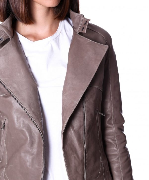 Grey Color Lamb Leather Biker Jacket Soft Vintage Effect