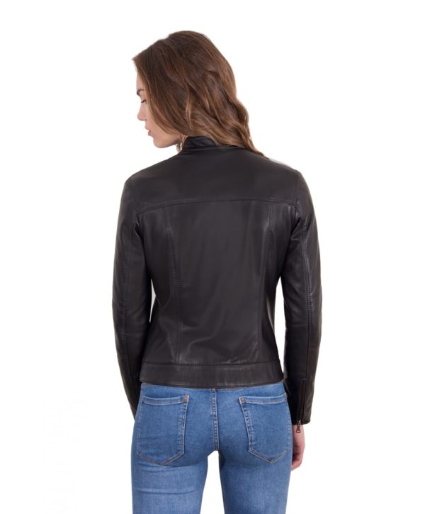 Dark Brown Color Leather Jacket Biker Nappa Lamb Smooth Effect