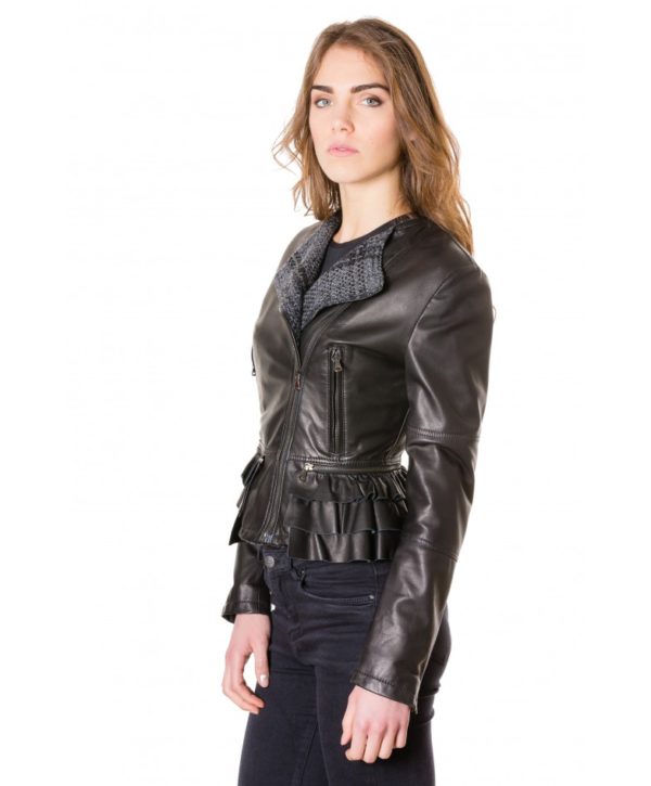 Black Colour Nappa Lamb Leather Perfecto Jacket Smooth Aspect