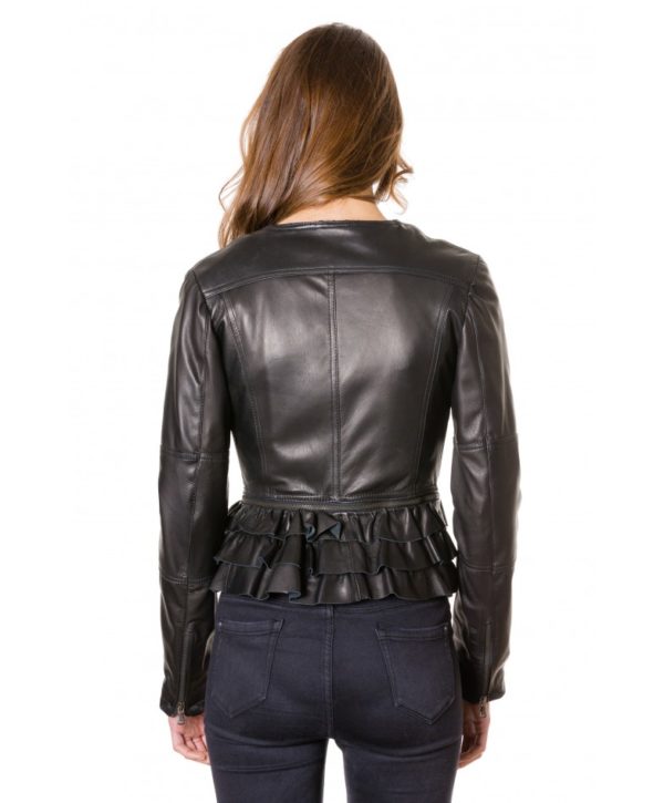 Black Colour Nappa Lamb Leather Perfecto Jacket Smooth Aspect