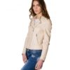 Beige Color Lamb Leather Biker Jacket Soft Smooth Effect