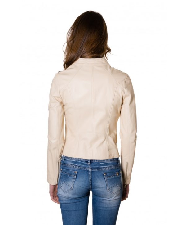 Beige Color Lamb Leather Biker Jacket Soft Smooth Effect